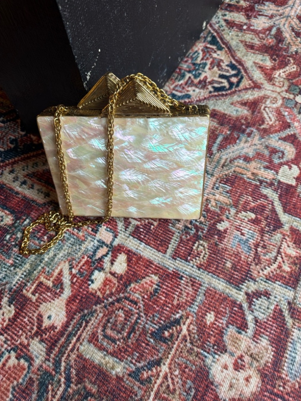 Iridescent Shell Effect Box Clutch with Gold Chain - Picture 12 of 12
